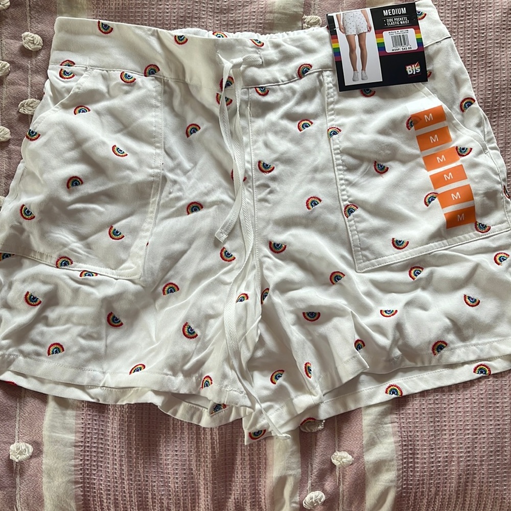 Women’s white rainbow shorts